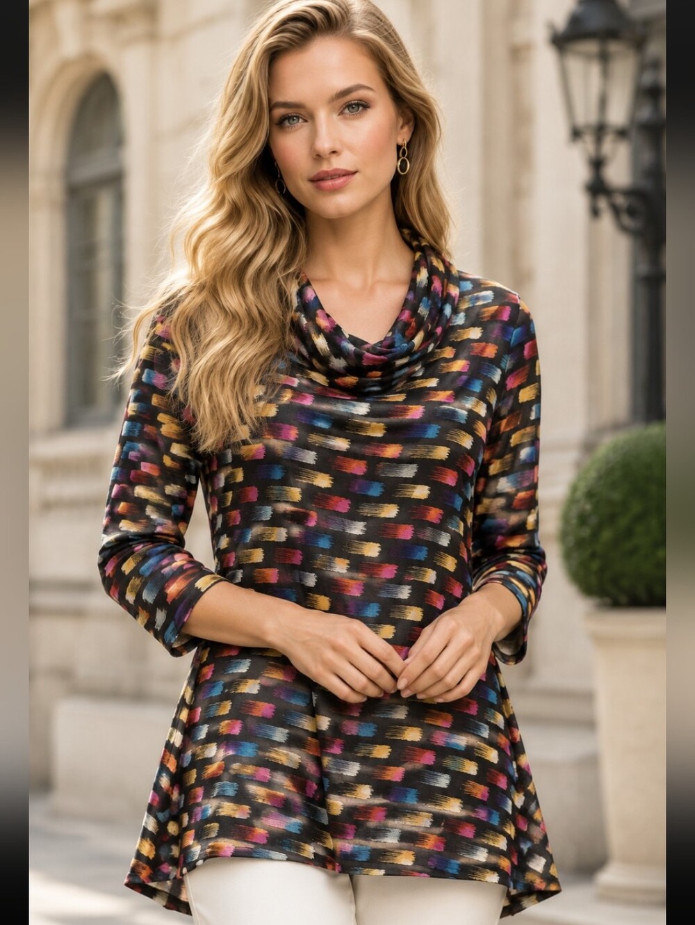 Max & Rina Women's Long Sleeve Sheer Multi-Colored Tunic Top Size Medium
